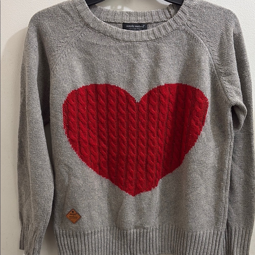 Gray Sweater with Red Heart by Simply Southern